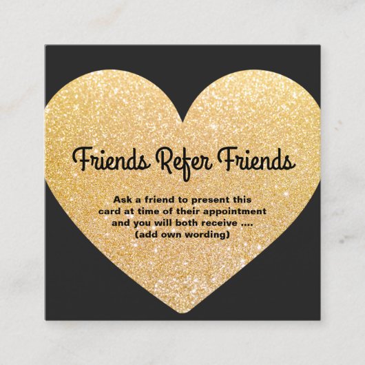 Moderne Gold Glitter Heart-klantenverwijzingskaart Aanbevelingskaartje (Voorkant)