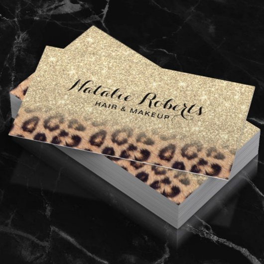 Moderne Gold Glitter Leopard Print Beauty Salon Visitekaartje