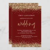 Moderne Gold Glitter QR Code Weddenschap Bourgogne Kaart (Voorkant / Achterkant)