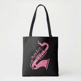 Moderne Gold Glitter Saxophone muziektekst Tote Bag