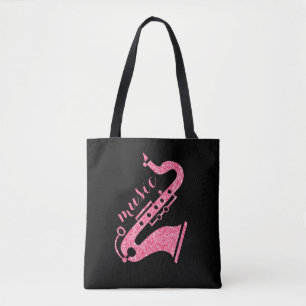 Moderne Gold Glitter Saxophone muziektekst Tote Bag