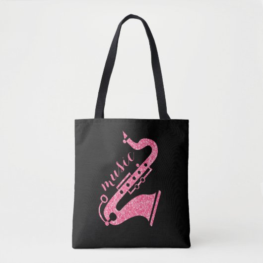 Moderne Gold Glitter Saxophone muziektekst Tote Bag (Voorkant)