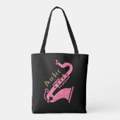 Moderne Gold Glitter Saxophone muziektekst Tote Bag (Achterkant)