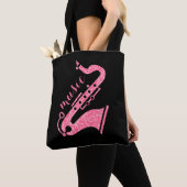 Moderne Gold Glitter Saxophone muziektekst Tote Bag (Dichtbij)
