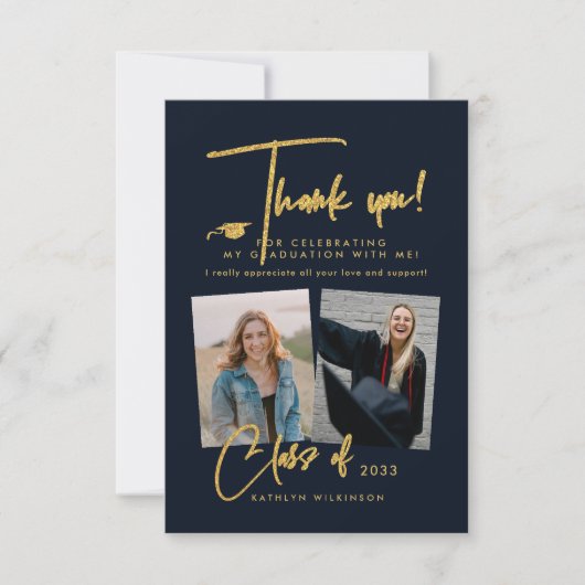 Moderne Gold Glitter Script AFSTUDEERDER - Harteli Aankondiging (Voorkant)