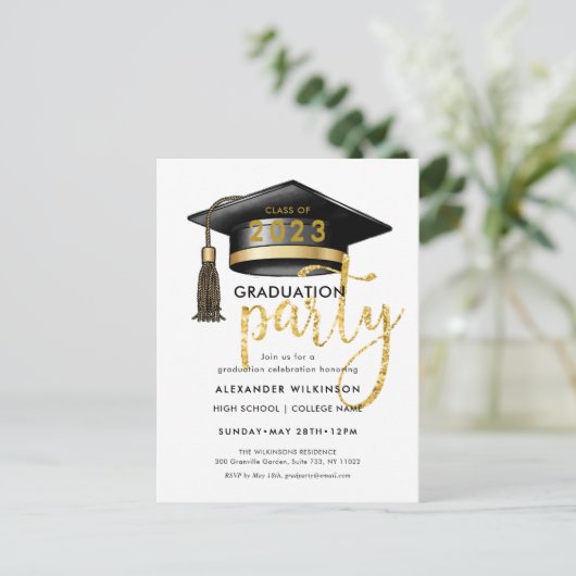 Moderne Gold Glitter Script Simple AFSTUDEERDER Pa Uitnodiging Briefkaart (Staand voorkant)