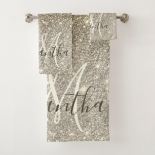 Moderne Gold Glitter Sparkles Personalized Name Bad Handdoek