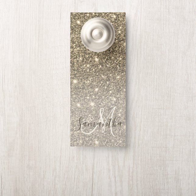 Moderne Gold Glitter Sparkles Personalized Name Deurhanger (Op knop)