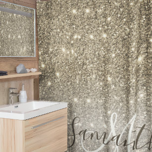 Moderne Gold Glitter Sparkles Personalized Name Douchegordijn