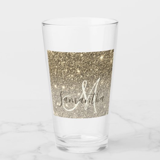 Moderne Gold Glitter Sparkles Personalized Name Glas (Voorkant)