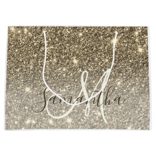 Moderne Gold Glitter Sparkles Personalized Name Groot Cadeauzakje (Voorkant)