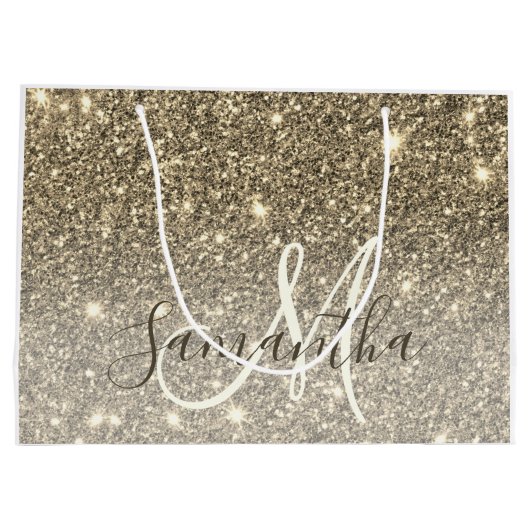 Moderne Gold Glitter Sparkles Personalized Name Groot Cadeauzakje (Achterkant)