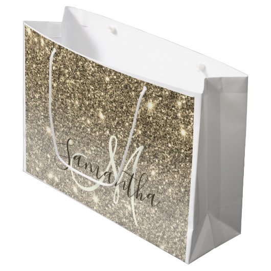 Moderne Gold Glitter Sparkles Personalized Name Groot Cadeauzakje (Voorkant Gekanteld)