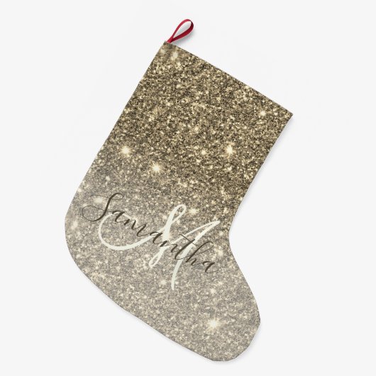 Moderne Gold Glitter Sparkles Personalized Name Grote Kerstsok (Voorkant (Hangend))