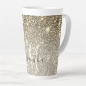 Moderne Gold Glitter Sparkles Personalized Name Latte Mok (Rechterhoek)