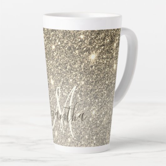 Moderne Gold Glitter Sparkles Personalized Name Latte Mok (Rechterhoek)