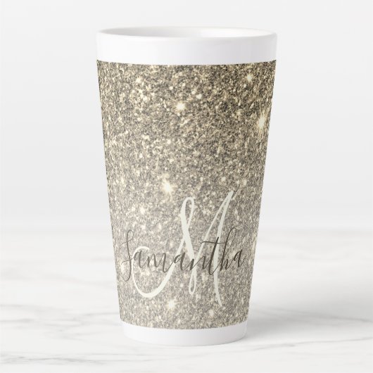 Moderne Gold Glitter Sparkles Personalized Name Latte Mok (Voorkant)