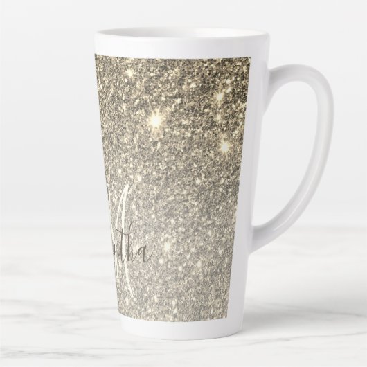 Moderne Gold Glitter Sparkles Personalized Name Latte Mok (Rechts)