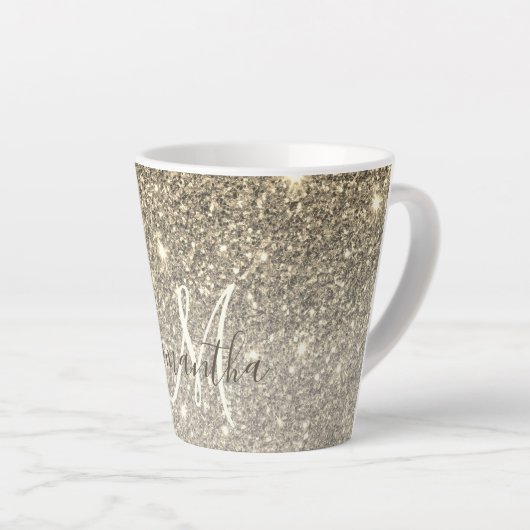 Moderne Gold Glitter Sparkles Personalized Name Latte Mok (Rechterhoek)