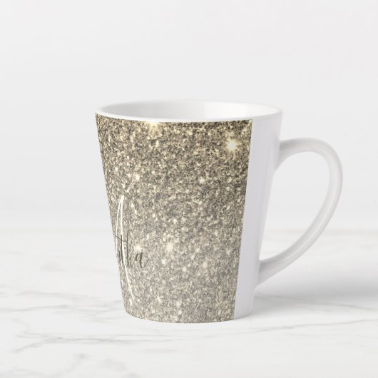 Moderne Gold Glitter Sparkles Personalized Name Latte Mok (Rechts)