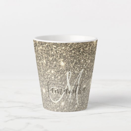 Moderne Gold Glitter Sparkles Personalized Name Latte Mok (Voorkant)