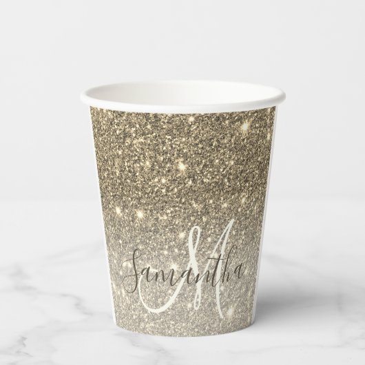 Moderne Gold Glitter Sparkles Personalized Name Papieren Bekers (Achterkant)