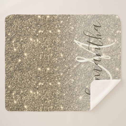 Moderne Gold Glitter Sparkles Personalized Name Sherpa Deken (Voorkant (horizontaal))