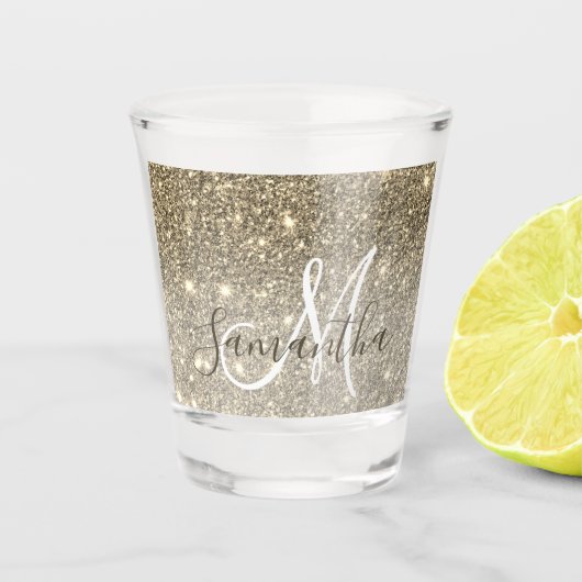 Moderne Gold Glitter Sparkles Personalized Name Shot Glas (Voorkant)