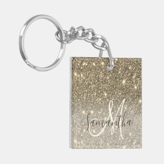 Moderne Gold Glitter Sparkles Personalized Name Sleutelhanger (Voorkant Links)