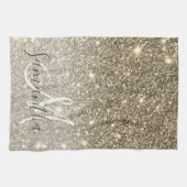 Moderne Gold Glitter Sparkles Personalized Name Theedoek (Horizontaal)