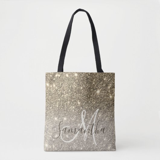 Moderne Gold Glitter Sparkles Personalized Name Tote Bag (Voorkant)