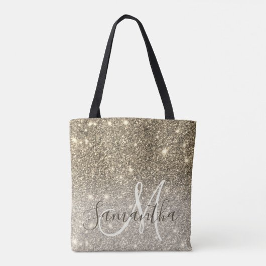 Moderne Gold Glitter Sparkles Personalized Name Tote Bag (Achterkant)