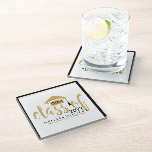 Moderne Gold Glitter-tekstklasse van 2016 Glazen Onderzetter (Schuin)