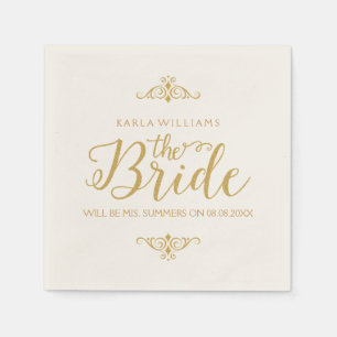 Moderne Gold Glitter Text-The Bride Servet