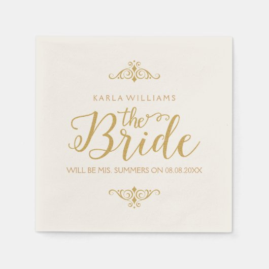 Moderne Gold Glitter Text-The Bride Servet (Voorkant)