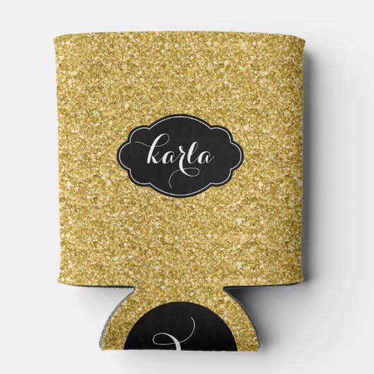Moderne Gold Glitter Texture Black Accents Blikjeskoeler (Achterkant)