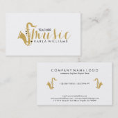 Moderne Gold Glitter & White Music Teacher Text Visitekaartje (Voorkant / Achterkant)