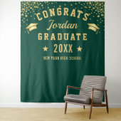 Moderne Gold Green Afstuderen Photo Booth Backdrop Wandkleed (In situ)
