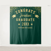 Moderne Gold Green Afstuderen Photo Booth Backdrop Wandkleed (Voorkant)