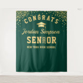 Moderne Gold Green Afstuderen Photo Booth Backdrop Wandkleed (Voorkant)