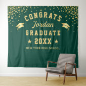 Moderne Gold Green Afstuderen Photo Booth Backdrop Wandkleed (In Situ (horizontaal))