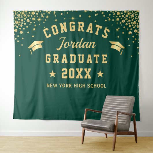 Moderne Gold Green Afstuderen Photo Booth Backdrop Wandkleed (In Situ (horizontaal))