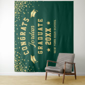 Moderne Gold Green Afstuderen Photo Booth Backdrop Wandkleed (In situ)