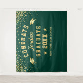 Moderne Gold Green Afstuderen Photo Booth Backdrop Wandkleed (Voorkant)