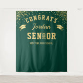 Moderne Gold Green Afstuderen Photo Booth Backdrop Wandkleed (Voorkant)