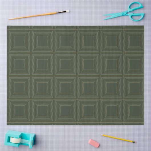 Moderne Gold Green Geometric Squares Kerstmis Tissuepapier (Craft)
