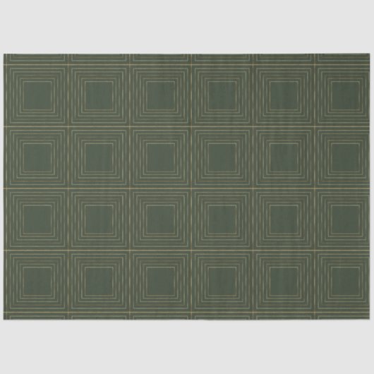 Moderne Gold Green Geometric Squares Kerstmis Tissuepapier (Voorkant)