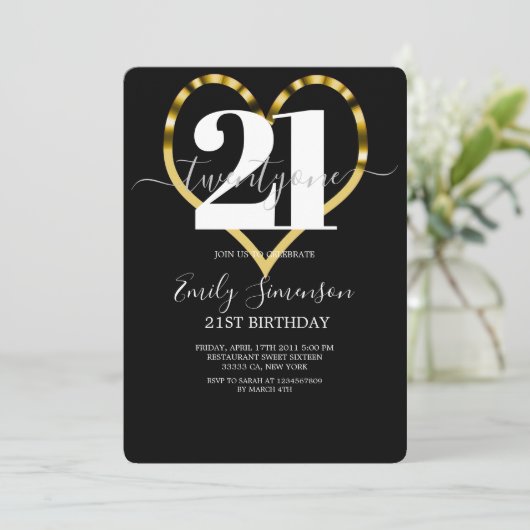 Moderne Gold Heart minimalist 21ste verjaardag Kaart (Staand voorkant)