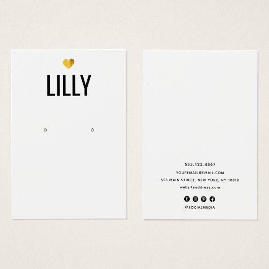 Moderne Gold Heart White Earring-kaart Visitekaartje (Voorkant /achterkant)