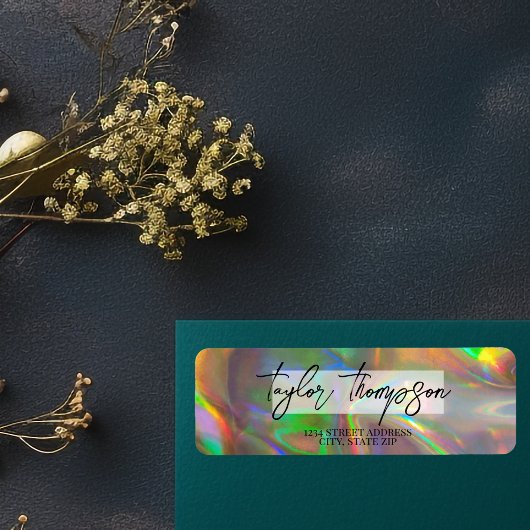Moderne Gold Holographic Return Address Label